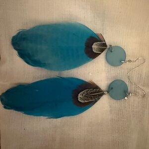 Native American real blue Feather Earrings